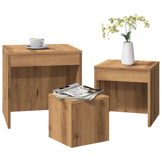 Artisan Oak Nesting Tables Set of 3 - Engineered Wood Elegance
