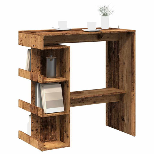 Rustic Old Wood Bar Table with Storage Rack, 100x48x101.5 cm