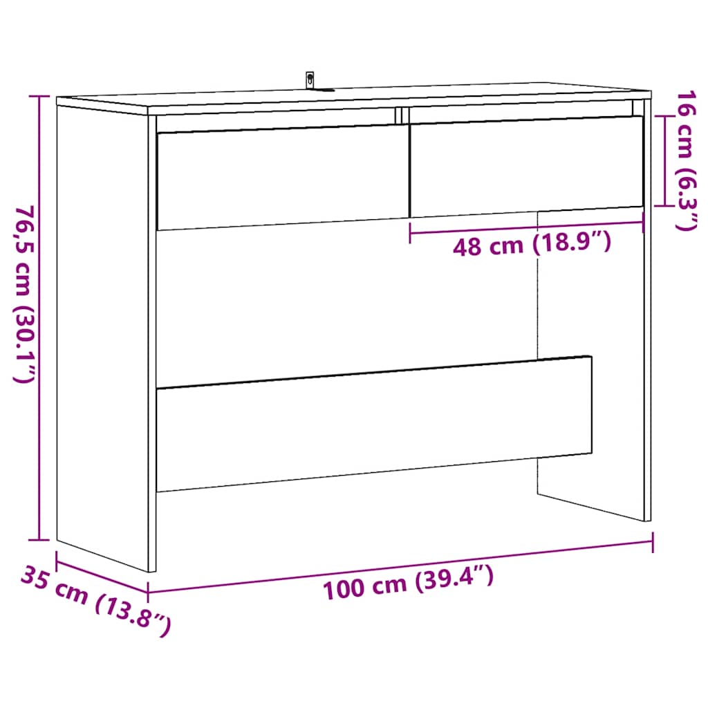 Artisan Oak Console Table - 100x35x76.5 cm, Engineered Wood