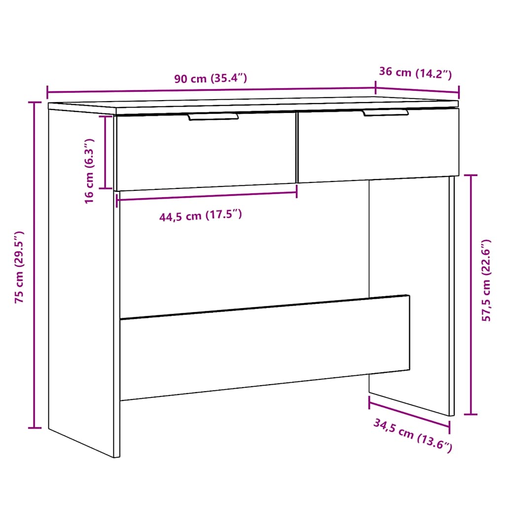Artisan Oak Console Table 90x36x75 cm - Engineered Wood