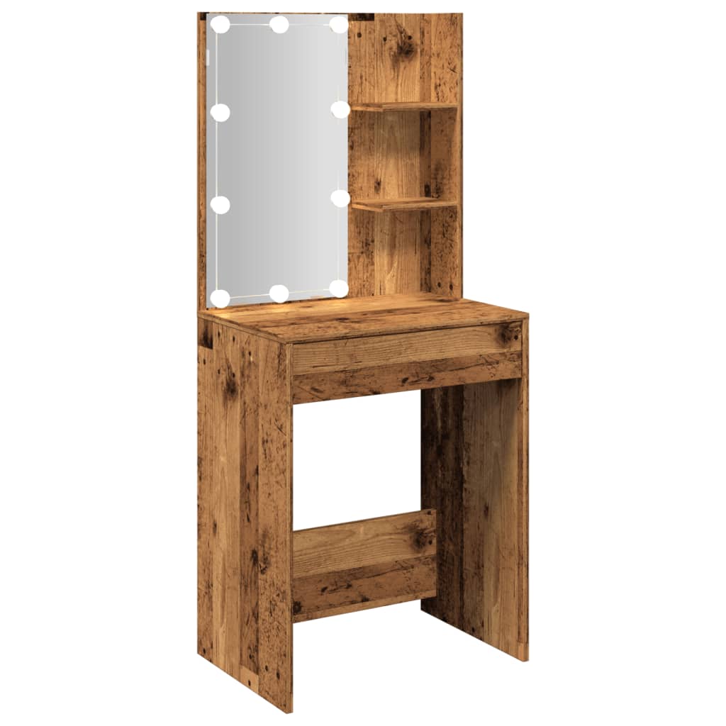 Dressing Table with LED Old Wood 60x40x140 cm