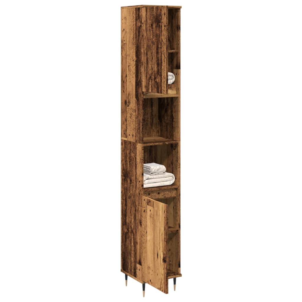 Rustic Bathroom Cabinet, Old Wood Finish, 30x30x190 cm
