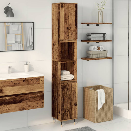 Rustic Bathroom Cabinet, Old Wood Finish, 30x30x190 cm