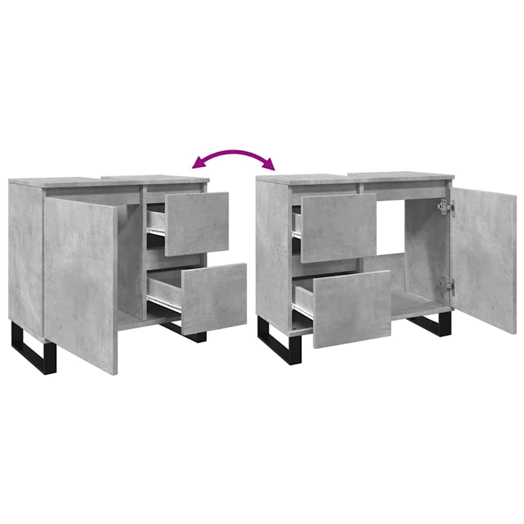 Concrete Grey Bathroom Sink Cabinet, Engineered Wood, 65x33x60 cm