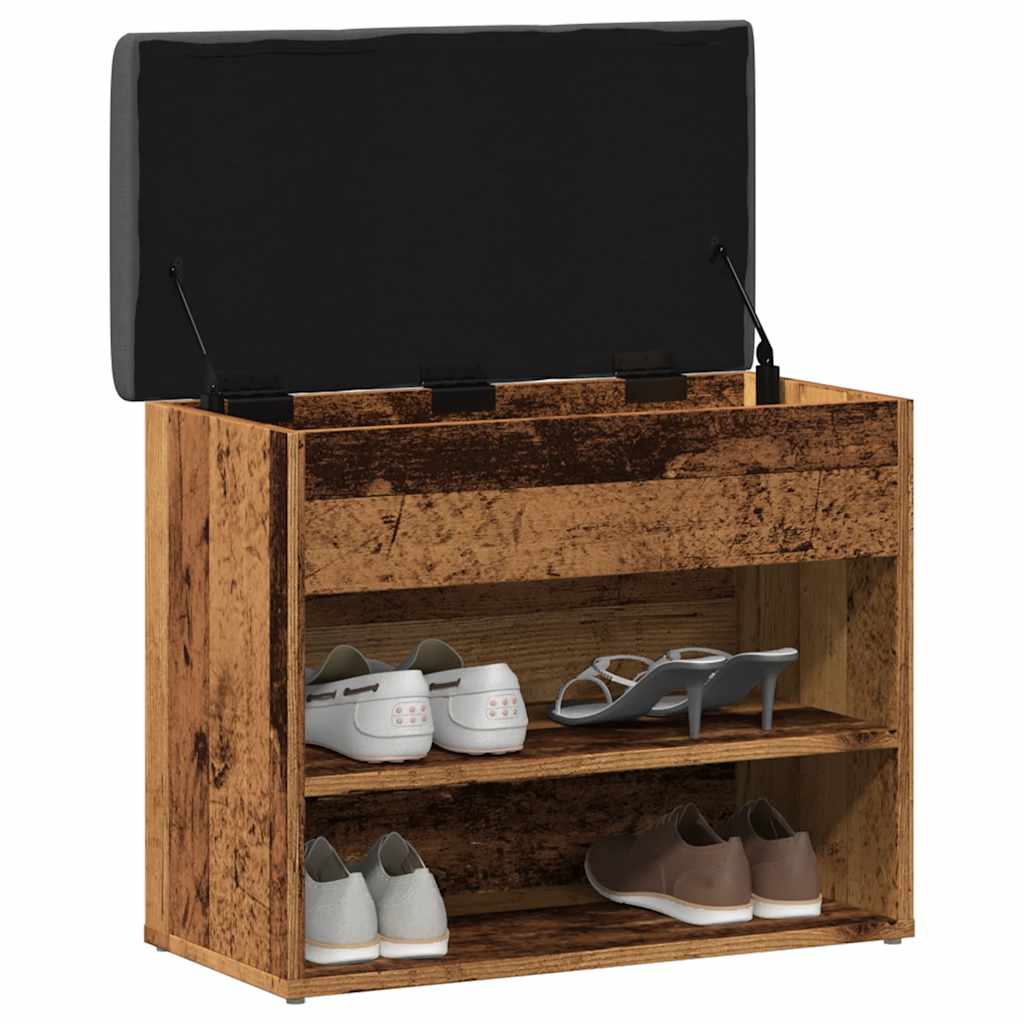 Rustic Engineered Wood Shoe Bench, 62x32x50 cm - Vintage Charm