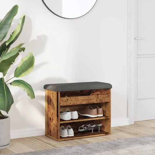 Rustic Engineered Wood Shoe Bench, 62x32x50 cm - Vintage Charm