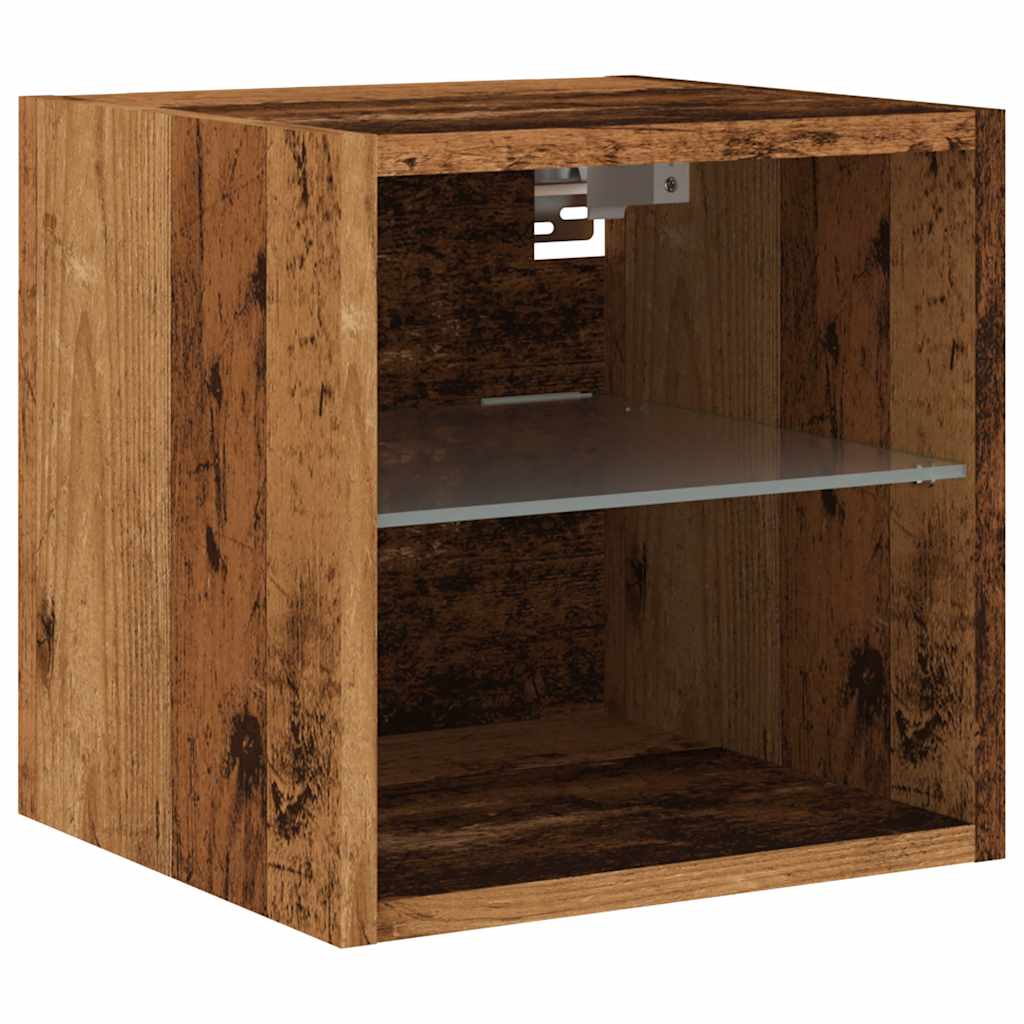 TV Wall Cabinet with LED Lights Old Wood 30x28.5x30 cm