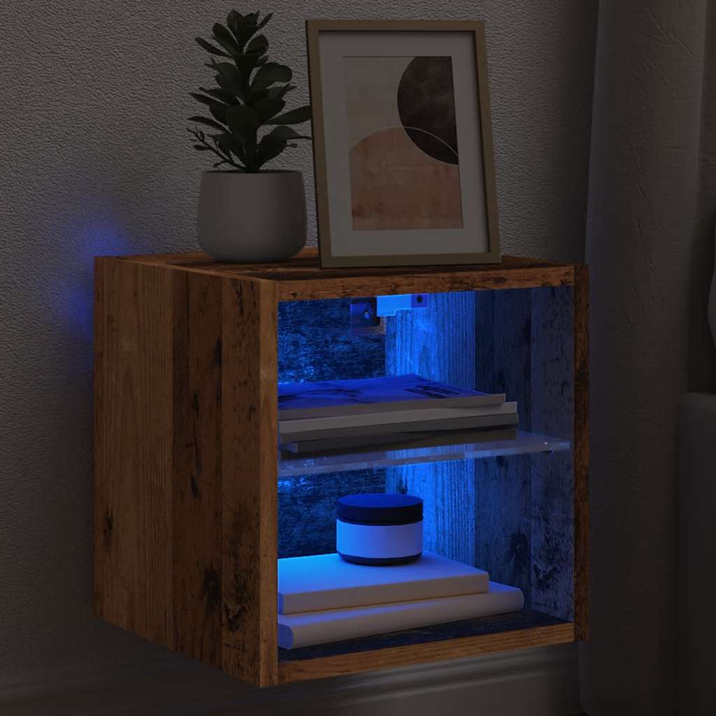 TV Wall Cabinet with LED Lights Old Wood 30x28.5x30 cm