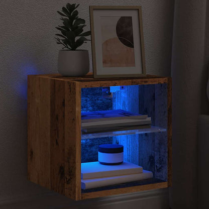 TV Wall Cabinet with LED Lights Old Wood 30x28.5x30 cm