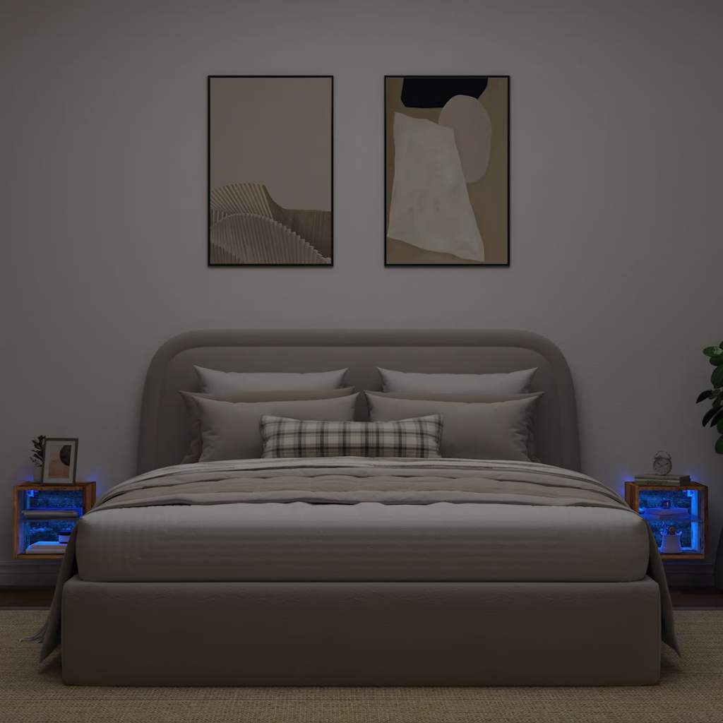 TV Wall Cabinets with LED Lights 2 pcs Old Wood 30x28.5x30 cm