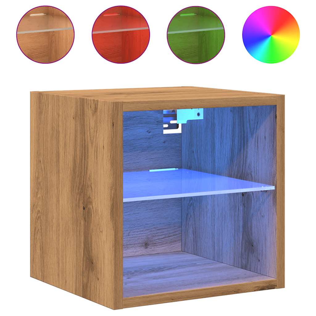 TV Wall Cabinet with LED Lights Artisan Oak 30x28.5x30 cm