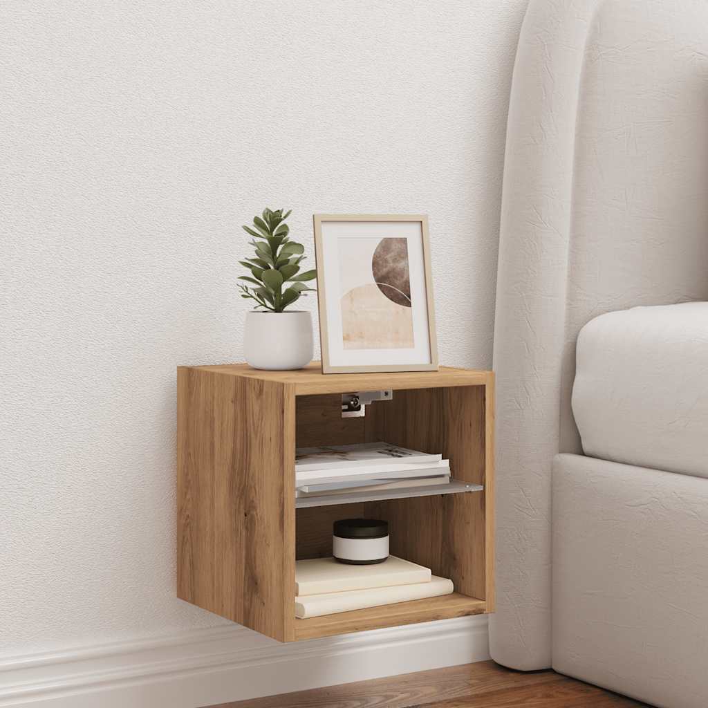 TV Wall Cabinet with LED Lights Artisan Oak 30x28.5x30 cm