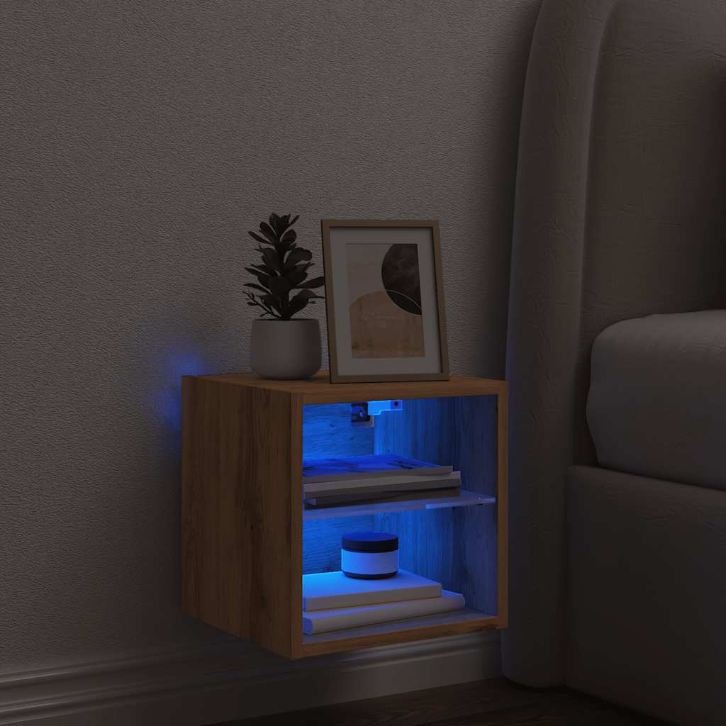 TV Wall Cabinet with LED Lights Artisan Oak 30x28.5x30 cm