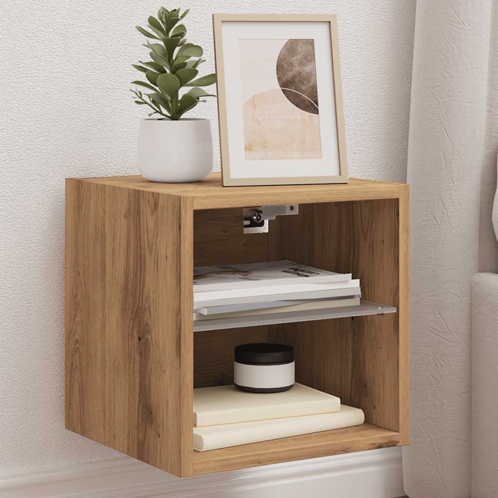 TV Wall Cabinet with LED Lights Artisan Oak 30x28.5x30 cm