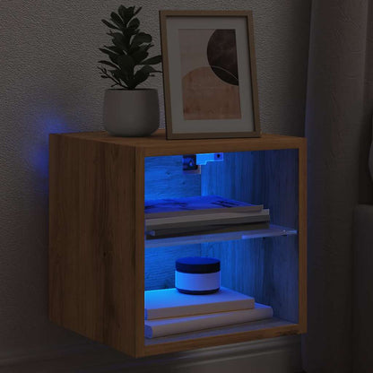 TV Wall Cabinet with LED Lights Artisan Oak 30x28.5x30 cm