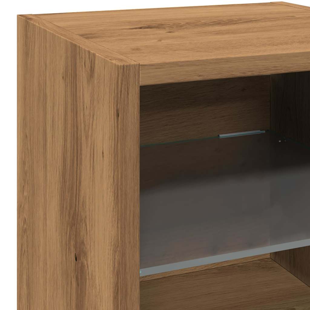 TV Wall Cabinet with LED Lights Artisan Oak 30x28.5x30 cm