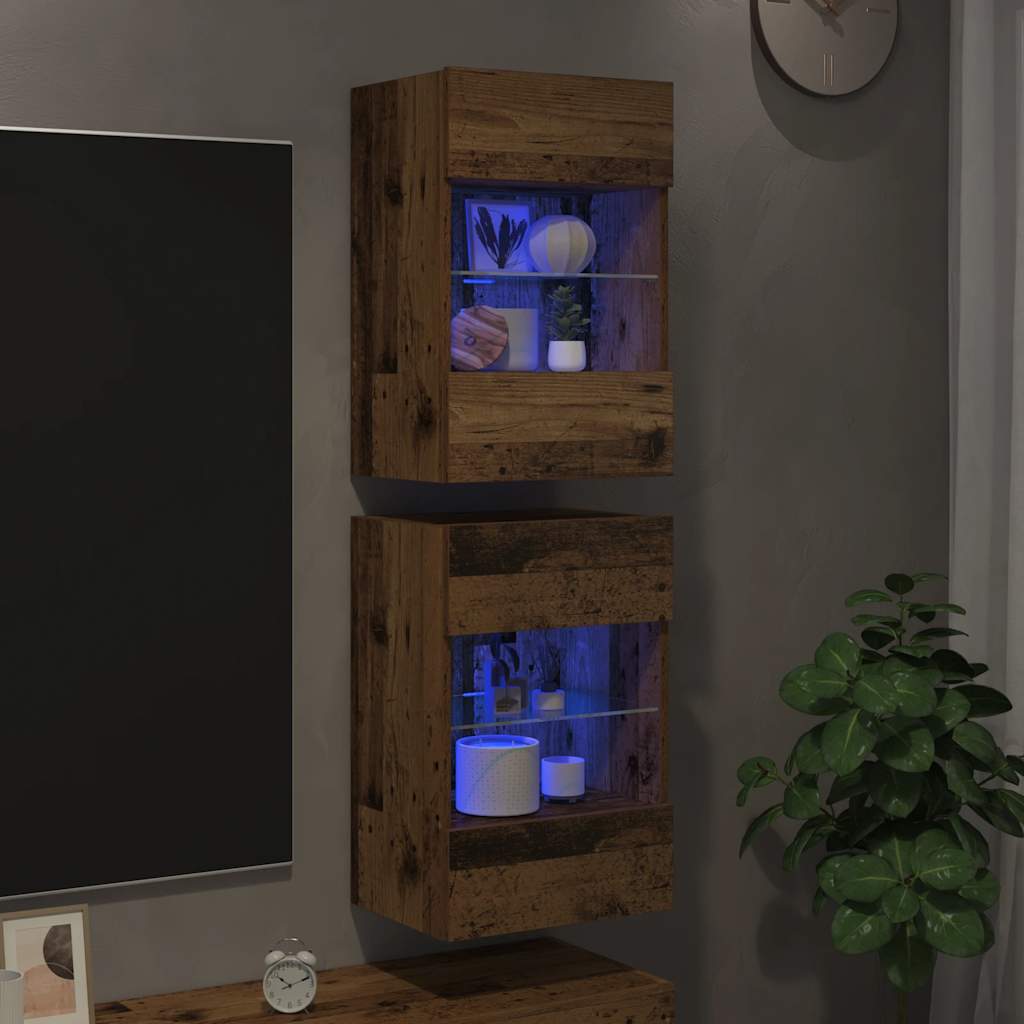 TV Wall Cabinets with LED Lights 2 pcs Old Wood 40x30x60,5 cm