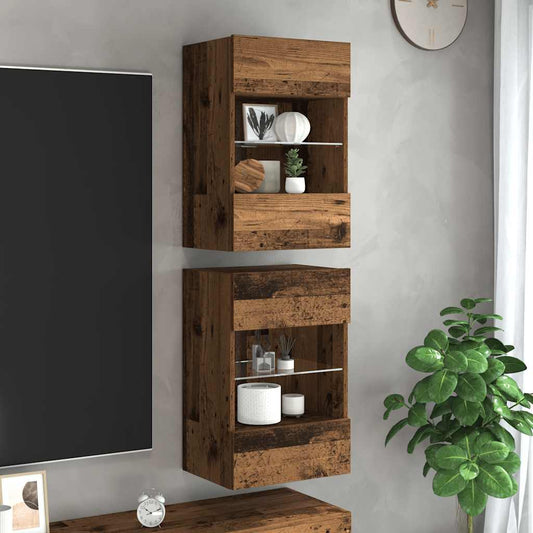 TV Wall Cabinets with LED Lights 2 pcs Old Wood 40x30x60,5 cm