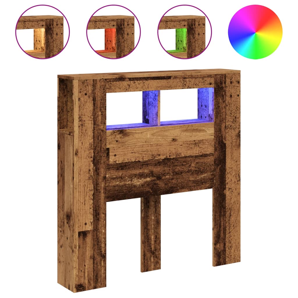 Rustic LED Headboard - Old Wood, 100x18.5x103.5 cm, Engineered Wood