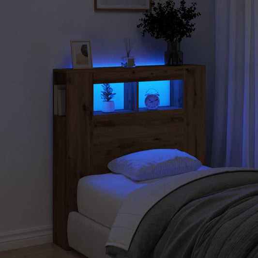 Artisan Oak LED Headboard, 100x18.5x103.5cm, Engineered Wood