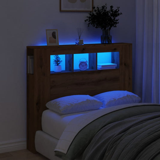 LED Headboard in Artisan Oak, 120x18.5x103.5 cm, Engineered Wood