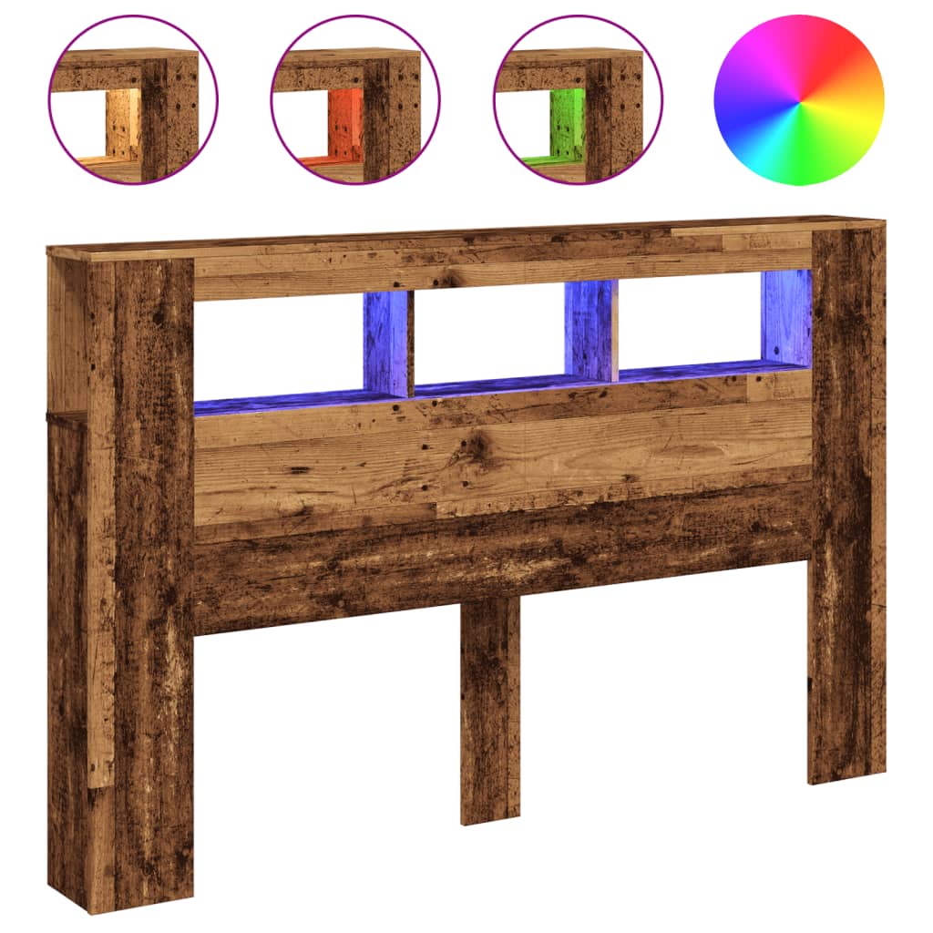 Rustic LED Headboard in Aged Wood - 160x18.5x103.5 cm Durable Design