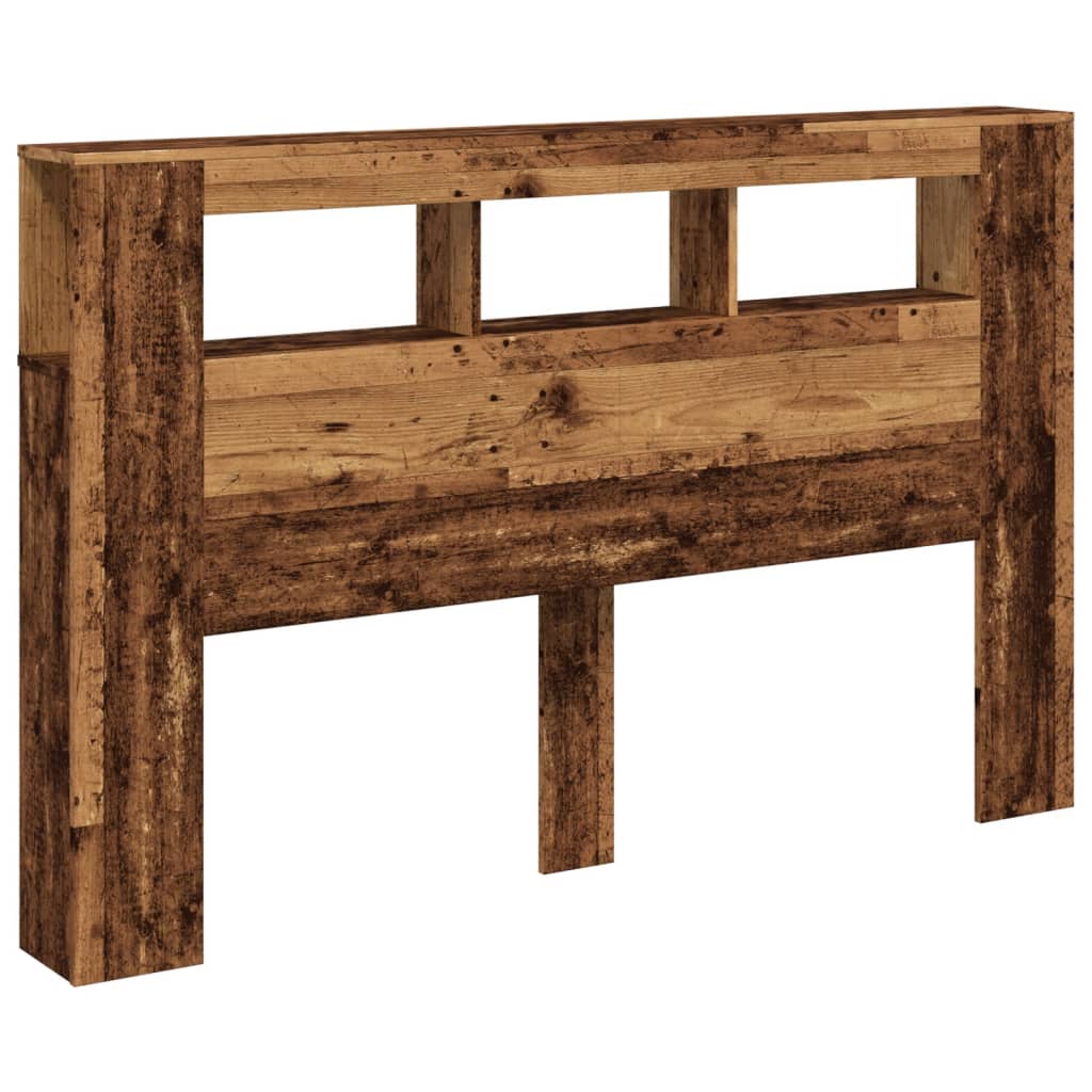 Rustic LED Headboard in Aged Wood - 160x18.5x103.5 cm Durable Design