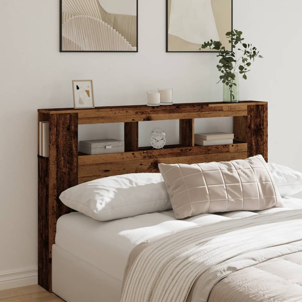 Rustic LED Headboard in Aged Wood - 160x18.5x103.5 cm Durable Design