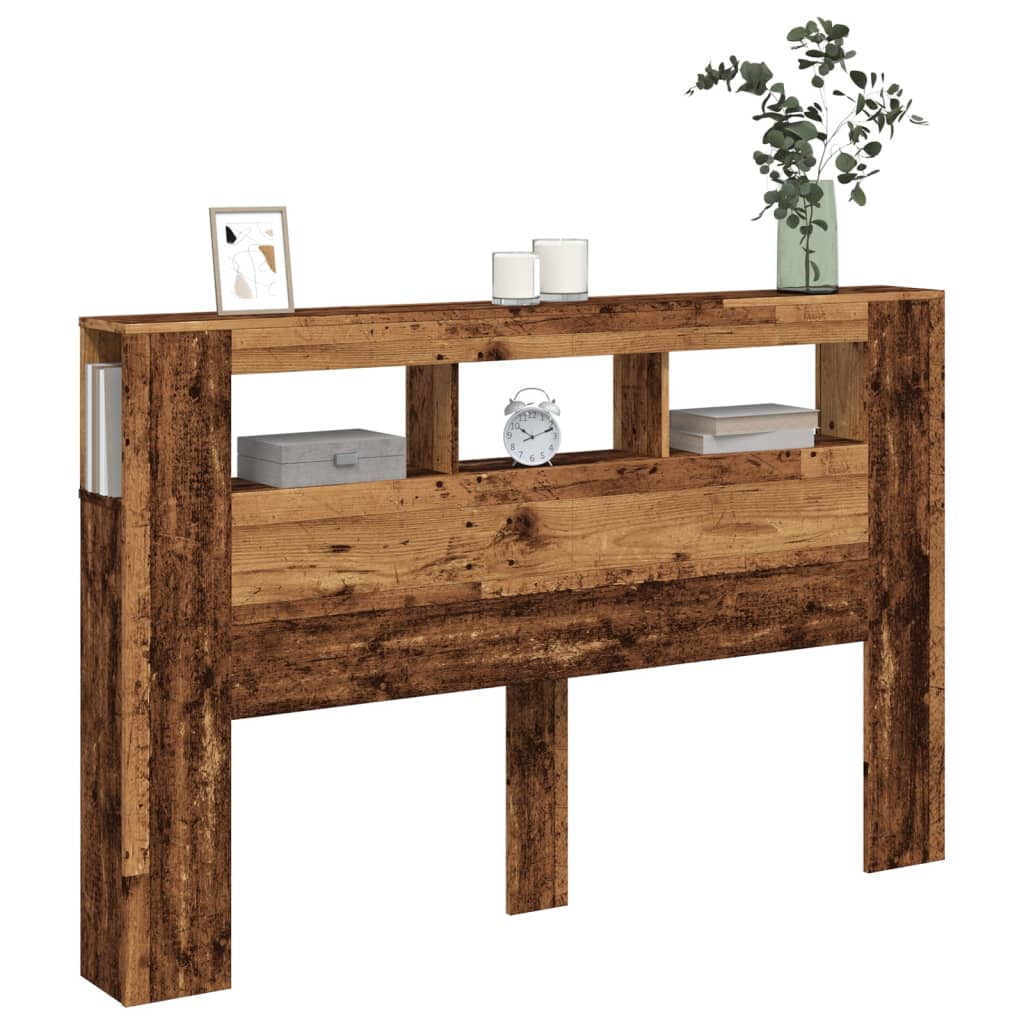 Rustic LED Headboard in Aged Wood - 160x18.5x103.5 cm Durable Design