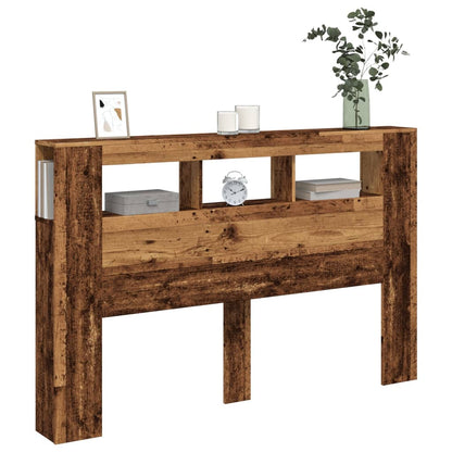 Rustic LED Headboard in Aged Wood - 160x18.5x103.5 cm Durable Design