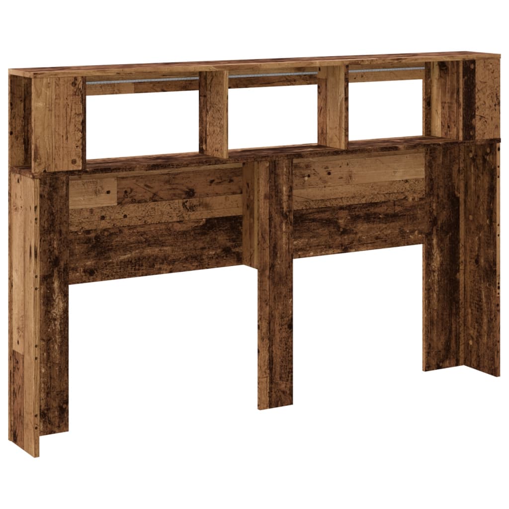 Rustic LED Headboard in Aged Wood - 160x18.5x103.5 cm Durable Design