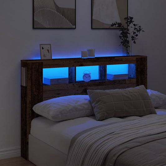 Rustic LED Headboard in Aged Wood - 160x18.5x103.5 cm Durable Design