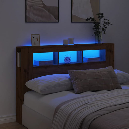 LED Headboard in Artisan Oak - 160x18.5x103.5 cm Engineered Wood
