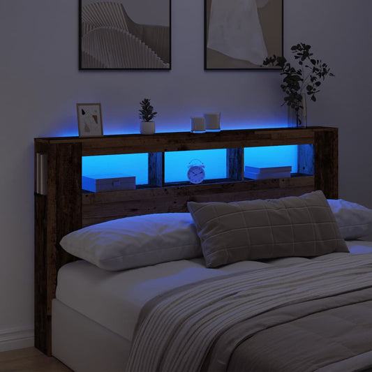 Rustic LED Headboard, 180x18.5x103.5 cm, Engineered Old Wood