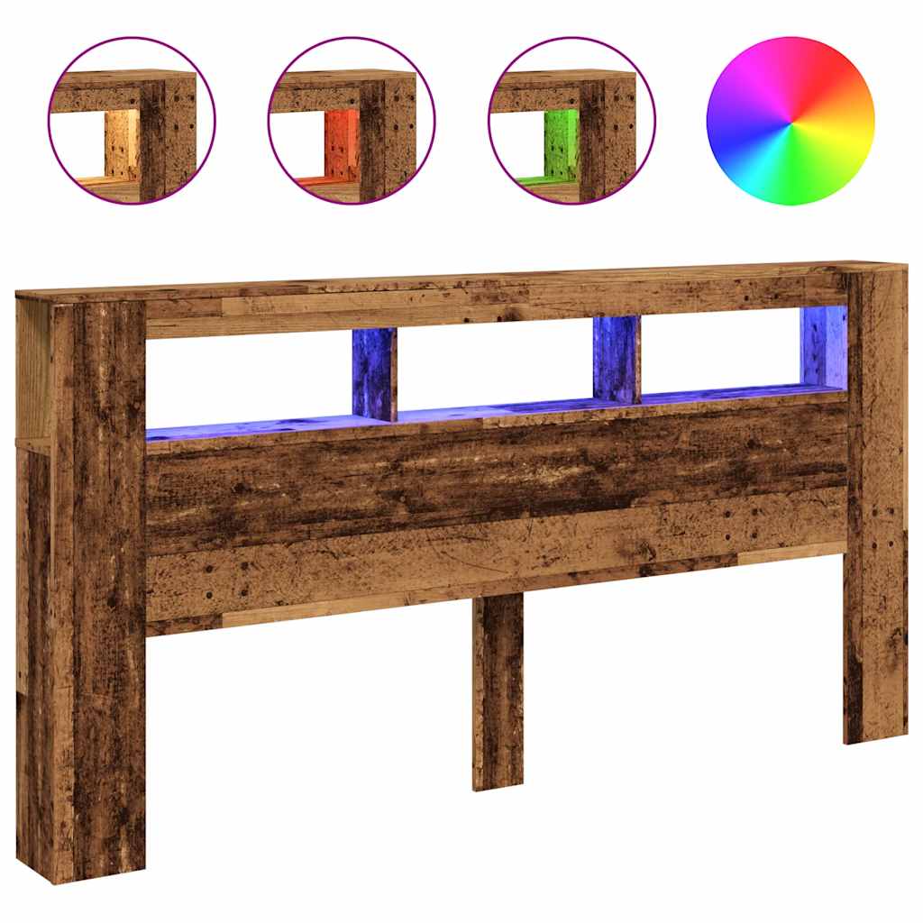 Rustic LED Headboard in Old Wood, 200x18.5x103.5 cm, Engineered Wood