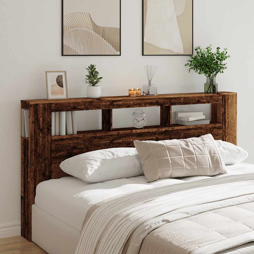 Rustic LED Headboard in Old Wood, 200x18.5x103.5 cm, Engineered Wood