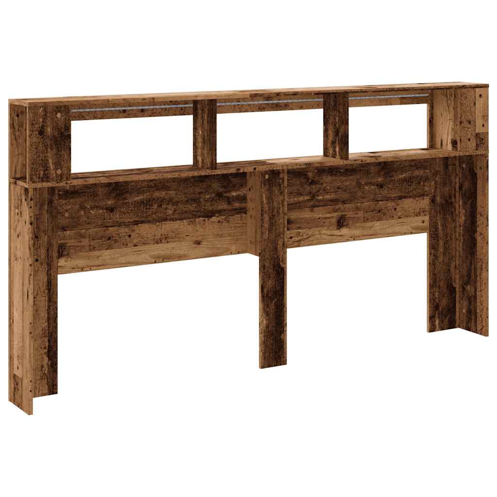 Rustic LED Headboard in Old Wood, 200x18.5x103.5 cm, Engineered Wood