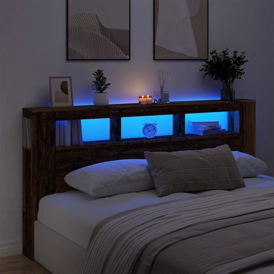 Rustic LED Headboard in Old Wood, 200x18.5x103.5 cm, Engineered Wood