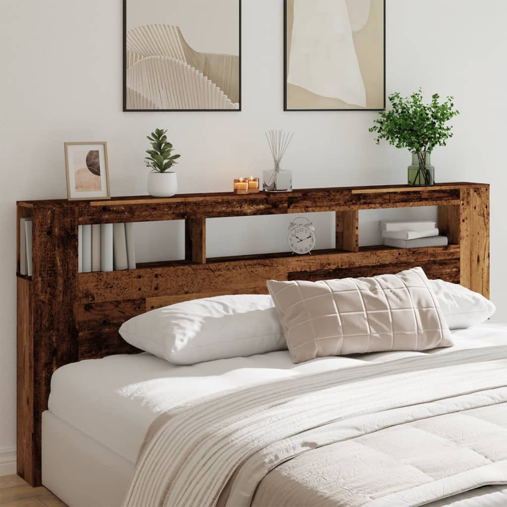 Rustic LED Headboard in Distressed Wood - 220x18.5x103.5 cm