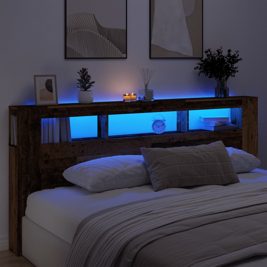 Rustic LED Headboard in Distressed Wood - 220x18.5x103.5 cm