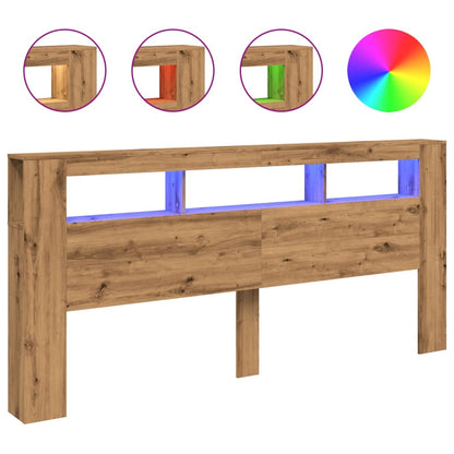 Artisan Oak LED Headboard 220cm - Engineered Wood Elegance