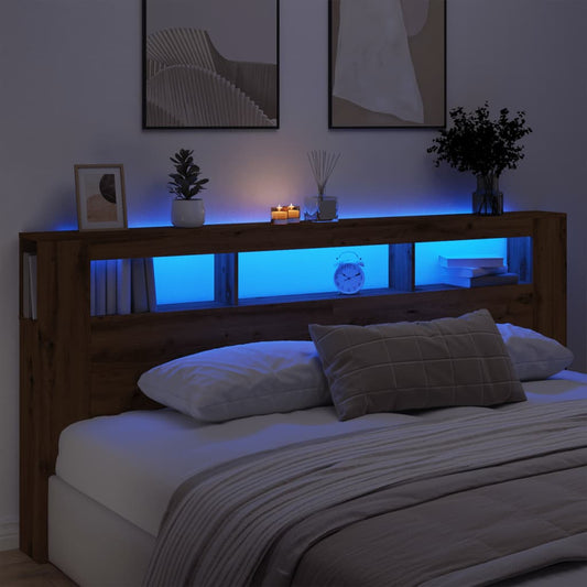 Artisan Oak LED Headboard 220cm - Engineered Wood Elegance