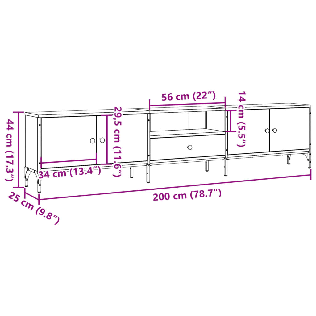 TV Cabinet with Drawer Artisan Oak 200x25x44 cm Engineered Wood