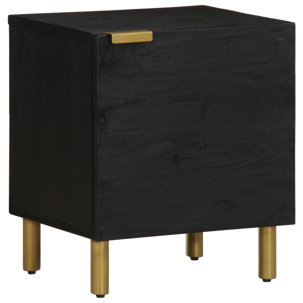 Solid Mango Wood Bedside Cabinet, Black 40x33x46 cm