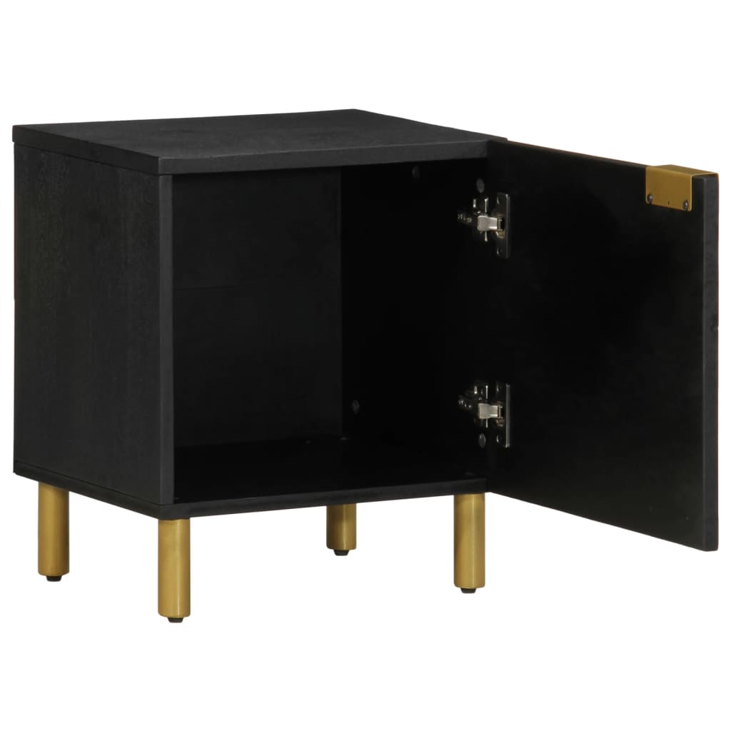 Solid Mango Wood Bedside Cabinet, Black 40x33x46 cm