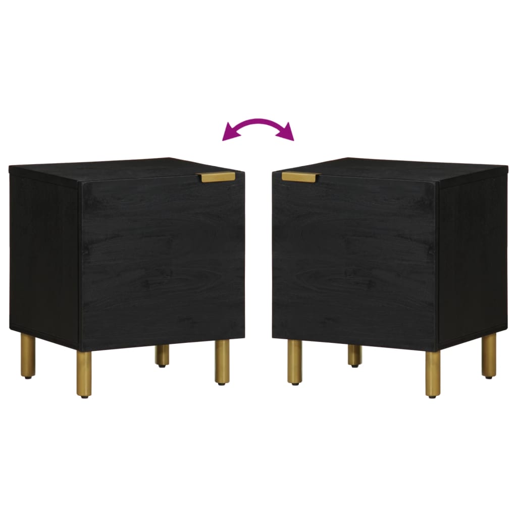 Solid Mango Wood Bedside Cabinet, Black 40x33x46 cm