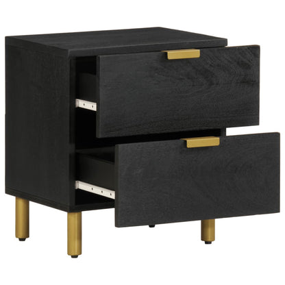 Set of 2 Solid Wood Mango Bedside Cabinets - Black, 40x33x46 cm