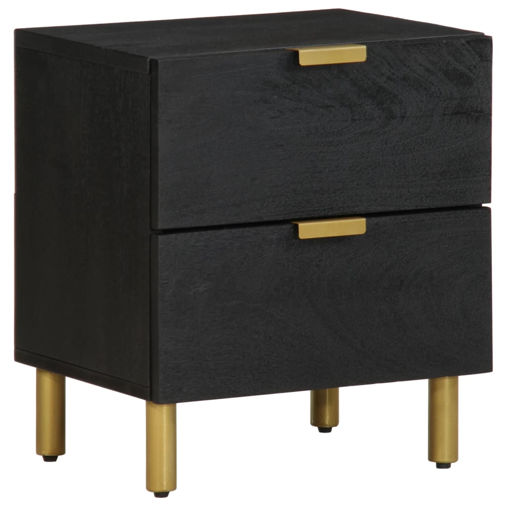 Set of 2 Solid Wood Mango Bedside Cabinets - Black, 40x33x46 cm