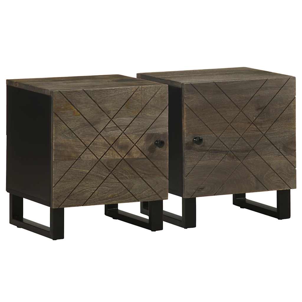 Set of 2 Black Solid Mango Wood Bedside Cabinets - 40x33x46 cm