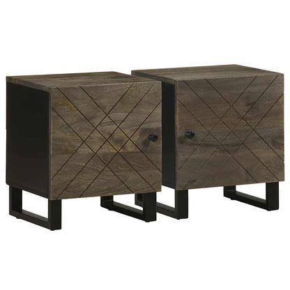 Set of 2 Black Solid Mango Wood Bedside Cabinets - 40x33x46 cm